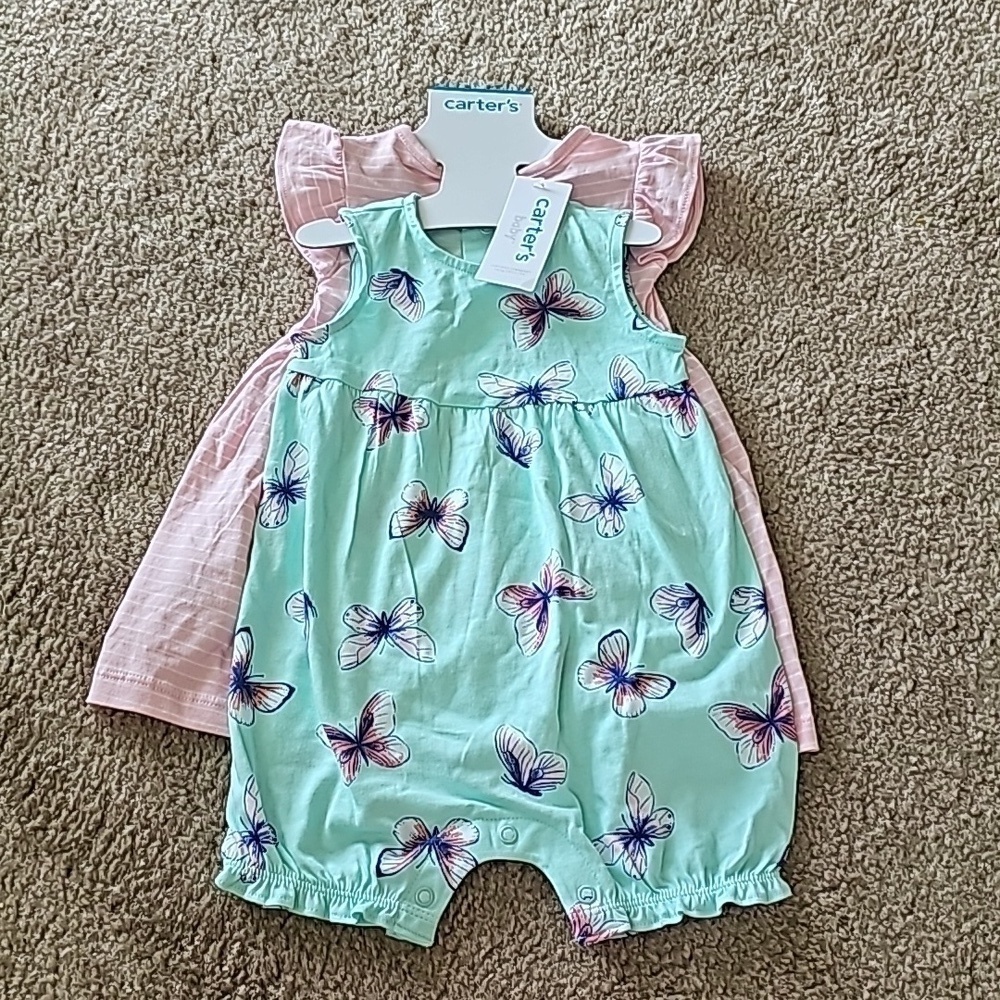 Carters Dress Romper Set Butterfly Baby Girl 12M